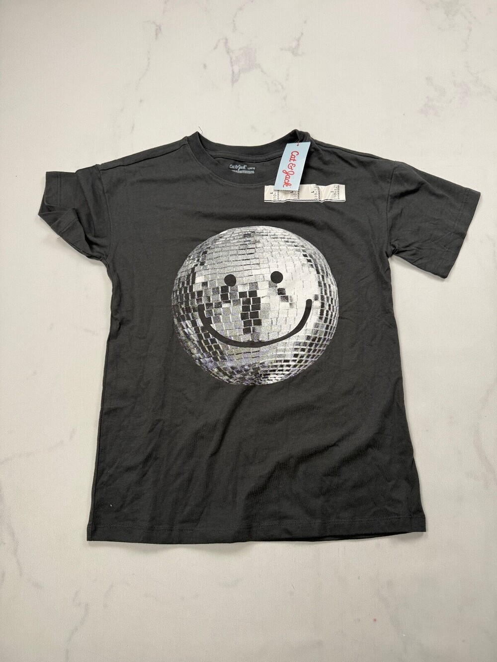 Cat & Jack Disco Ball Graphic Tee Black 2010s Street Style - Boys L (10/12)